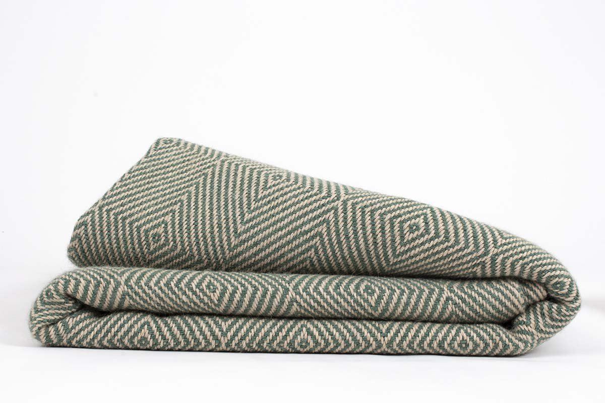 Manta en Ojo de Ganso de Alpaca Baby con Seda verde celadón